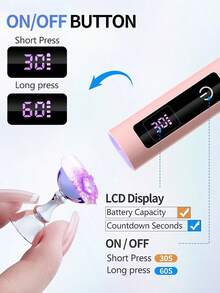 手持式迷你可充電美甲燈，附顯示螢幕，單線光療燈，快速乾燥不發黑，可充電迷你手持式美甲光療機，單線光快乾套組，便捷可充電迷你手持美甲燈 - 彩色 - 查看 5