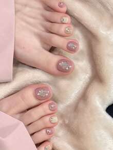 1 Sheet Of Full-Coverage Toenail Stickers-A Summer Must-Have-Featuring A Design In Light Pink And Light Brown, Accented With Diamond-Shaped Patterns. These Stickers Are Perfect For Women And Girls, And Are Easy To Apply And Remove. - Baby Pink - View 3