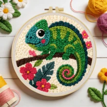 DIY Punch Needle Embroidery Kit, Includes Punch Needle, Yarn, Instructions, Embroidery Hoop And Pre-Printed Pattern Fabric, Animal Pattern, Suitable For Home Wall Decor, Perfect Gift For Family And Friends, 20X20cm (7.87X7.87 Inches) - A - View 3