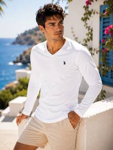 T8587 DEWBERRY Men V NECK LONG SLEEVE T-SHIRT - White - View 2