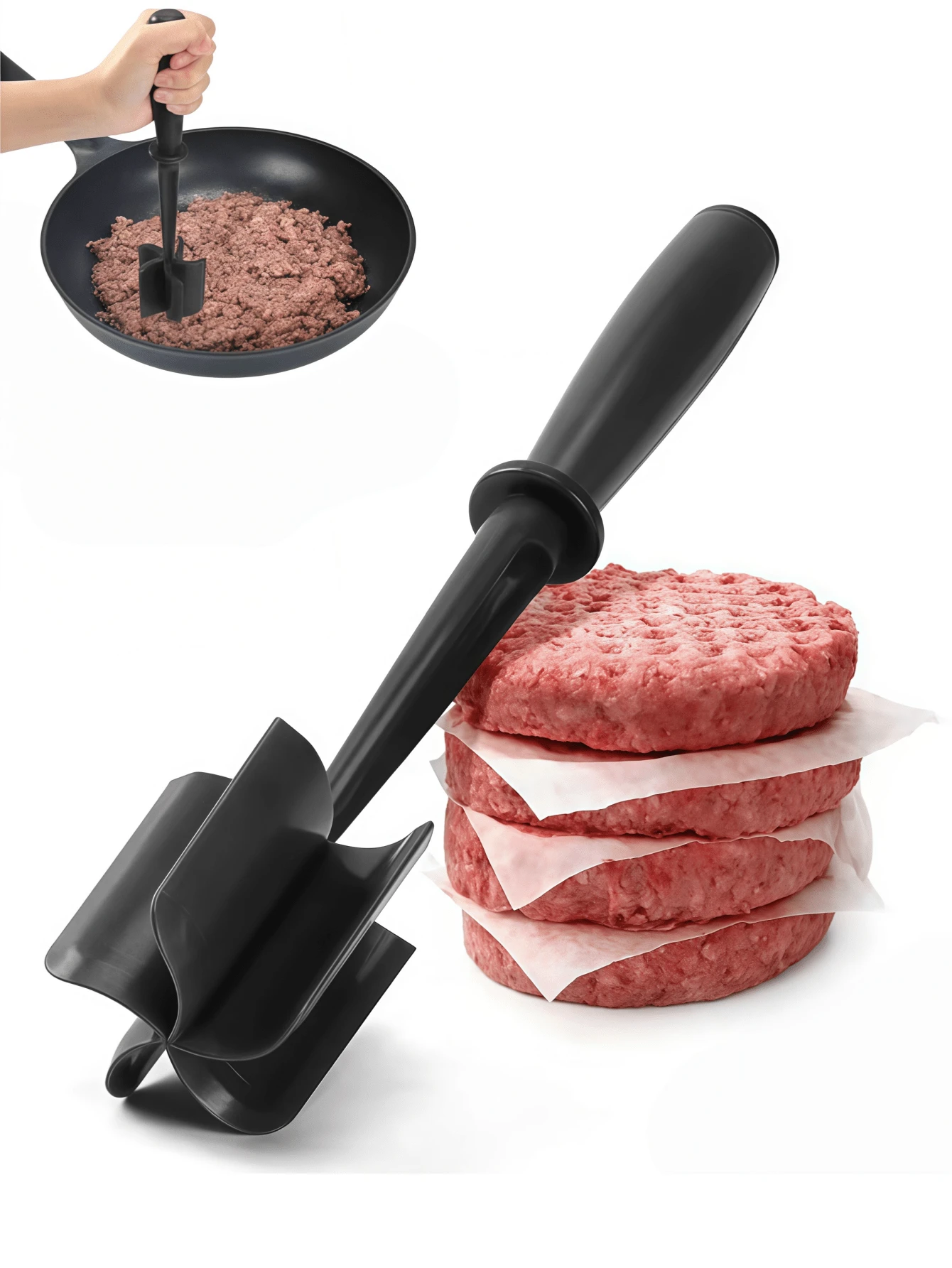 1PC Multifunctional Heat-Resistant Nylon Meat Chopper Masher, Ideal For Hamburger Meat, Ground Turkey & Other Minced Meat, Fast Prep Kitchen Tool