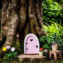 2D Flat, 1pc Vintage Pastoral Decorative Sign, Heart Fairy Arch Wooden Door Ornament, Summer Home & Office Wall Decor, Garden Micro Landscape Tree Trunk Arrangement Prop, Holiday Party Gift - C - View 8