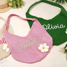 Personalized Handmade Crochet Beach Bag, Bride Bridesmaid Gift Bag, Travel Beach Bag, Wedding Favor, Best Friend Party Gift, Beach Bag - Multicolor - View 6