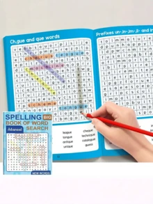 1 Set New English Word Search Game Book, Spelling Practice Workbook, Divided Into Basic And Advanced Versions, Fun Vocabulary Learning Activity Book Suitable For Classroom Use, Ideal Birthday, Christmas, Holiday Gift - Multicolor - View 10