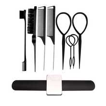 8Pcs Hair Styling Tools Set + 1Pc Magnetic Silicone Wristband, Hair Brushes, Topsy Tail Tools, Teasing Brush, Edge Brush, Rat Tail Combs, Magnetic Wrist Band For Holding Hairpins Clips, Salon Barber Accessories For Women Girls - Multicolor - View 10
