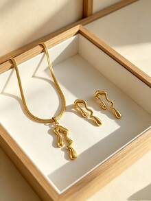 Women's Earring Necklace Set, Gold-Plated Chunky Knot Earrings, Asymmetrical Teardrop Earring Necklace Set, Melted Liquid Asymmetric Dangle Earring Set, Women's Minimalist Statement Earring Necklace Set Jewelry, Pendant Fashion Statement Earring Necklace Jewelry Gift - Multicolor - View 1
