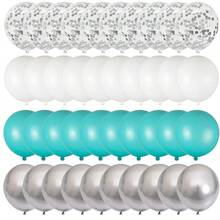 37pcs Blue, White, Silver And Silver Foil Shiny Latex Balloons With Ribbon, 10 Inch Diameter, Suitable For Birthday, Graduation, Wedding, Bridal Shower, Christmas, Party And Various Celebration Decorations - Set - View 7