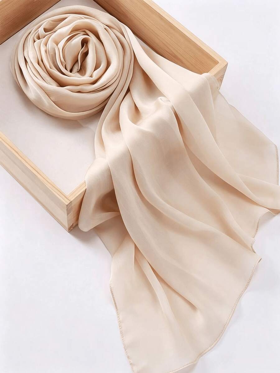 1pc Women's Solid Color Scarf Fashion Elegant Headscarf For Daily Wear - Champagne - View 1