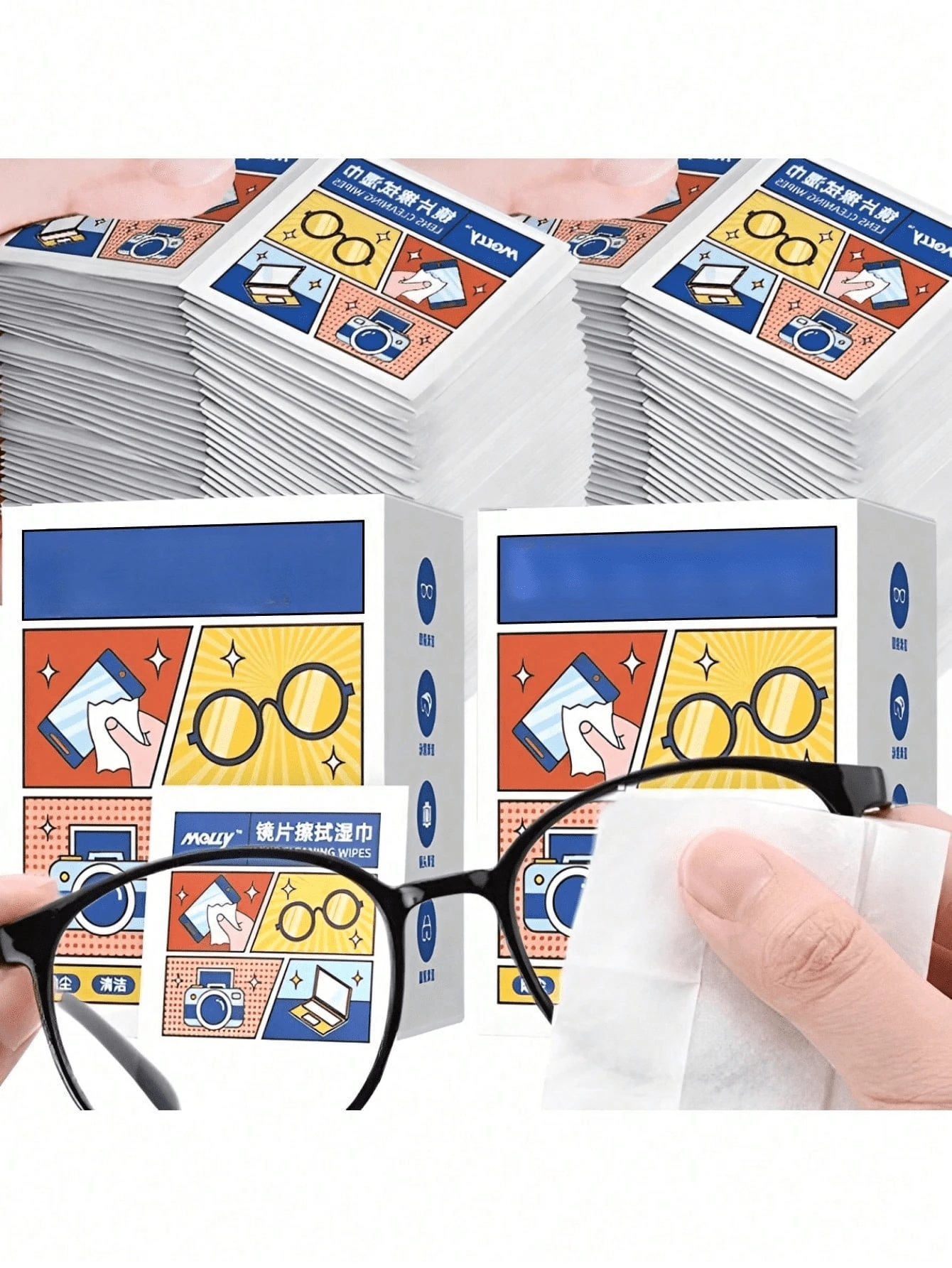 200 piezas Toallitas de limpieza de gafas - Toallitas desechables para desengrasar lentes y cuidado de gafas. Diseñadas especialmente para limpiar pantallas de teléfono, pantallas de computadora, lentes de cámara y vidrio. Humedad moderada, suaves y firmes, no dañan las gafas. Empaque individual ultra-mini, portátil y conveniente. Exquisitas y hermosas, lindas, esenciales para el hogar y viajes. - Multicolor - Ver 1