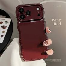 1pc GUCADI Autumn/Winter Season Mulberry Red Solid Color Wavy Edge Phone Case Compatible With Apple IPhone 16/15/14/13/12/11 Series - Burgundy - View 1