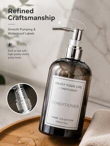 500ml/1/3pcs Transparent Black Round Shoulder Pump Dispenser Bottles, (Random Label), Empty Bottles For Shower Gel, Shampoo, Conditioner, Body Lotion, Hand Cream, Facial Cleanser, Refillable Lotion Bottles, Home Decor, Bathroom Accessories - Translucent Black - View 9