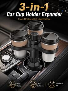 Universal 3-In-1 Car Cup Holder Expander, 360° Rotating Multi-Cup Adapter, Adjustable Base Car Interior Beverage Storage Rack - A - View 1