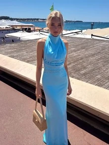 Summer Women's Cocktail Dress Party Wedding - Baby Blue - View 2