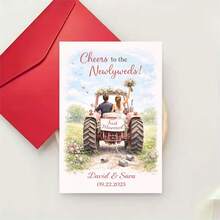 1pc Wedding Card Suitable For Friends - Tractor Couple Photo Greeting Card With Envelope, Farm-Themed New Marriage Congratulations For Rural Wedding Gifts, Paper For Newlyweds - Multicolor - View 2