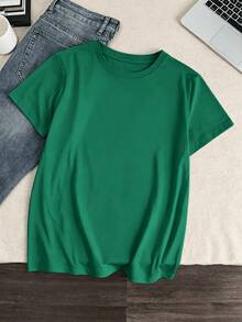 Women's Cotton T-Shirt, Round Neck, Short Sleeves, With Sunflower Print. Breathable, Comfortable, Casual And Bohemian Style, Ideal For Spring And Summer, Everyday Wear. - 綠色 - 查看 6