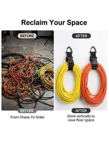 4 piezas Correas ajustables para manguera de jardín, Organizador de cables de extensión de alta resistencia, Correas de almacenamiento colgante para garaje y taller, Bridas reutilizables para gestión de cables - Resistente y duradero - Ver 9