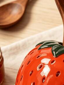 1pc Strawberry Shaped Ceramic Kitchen Utensil Holder, Large Capacity Cooking Utensil Can, Suitable For Kitchen Countertop, Ceramic Kitchen Utensil Storage Rack, Can Store Spatulas And Other Items, Kitchen Home Decor - Vintage Red - View 9