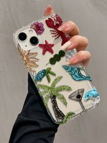 1個氣墊珠飾刺繡龍蝦島極簡個性化TPU防震全包手機殼，適用於Apple 17 16 15 14 13 12 11 Pro Max Air 及系列 - 彩色 - 查看 3