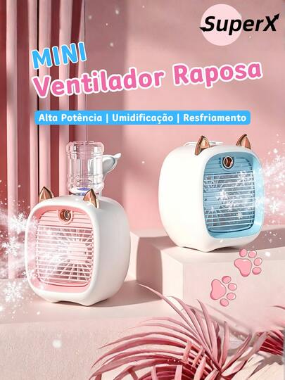 Mini Portatil Ventilador Recarregavel Gatinho De Mesa Com Umidificador Rosa Para Casa/Escritório