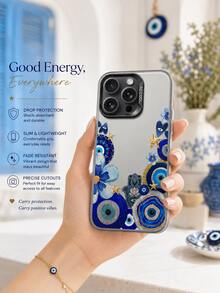 1pc Blue & Gold Evil Eye Fatima Hand Phone Case Compatible With IPhone 17/16/15/14/13/12/11 Pro Max Series, Fashionable Waterproof Anti-Drop Full Coverage Soft Shell - Multicolor - View 4