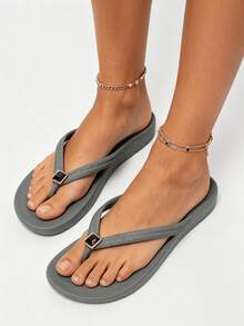 Chanclas unisex con soporte de arco, sandalias de playa de unicolor, chanclas neutras para vacaciones para playa y hogar, primavera verano otoño - Flor de zapato de diamante gris y negro - Ver 9