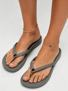 Chanclas unisex con soporte de arco, sandalias de playa de unicolor, chanclas neutras para vacaciones para playa y hogar, primavera verano otoño - Flor de zapato de diamante gris y negro - Ver 6