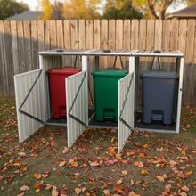 Shelter For 3 Bins, Compatible With Bins Of 240 L And Less, Protective Metal Roof For Outdoor Use. - 灰色 - 查看 9