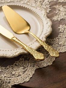 Cirelle 2pcs Vintage Royal Cake Serving Set, Elegant Stainless Steel Cake Knife And Cake Server, Polished Mirror Finish, Suitable For Dishwashing,  Tableware,Bachelor Party, Party Supplies, Travel Set,Graduation, Cooking Utensil Set - Multicolor - View 6
