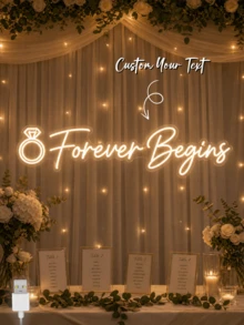 Custom Forever Begins Neon Sign With Diamond Ring, Wedding & Engagement Decor - Multicolor - View 3