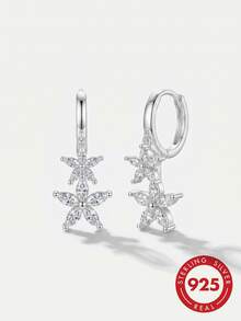Exquisite Floral Cubic Zirconia Earrings, S925 Sterling Silver Earrings With Gift Box, Suitable For Bridesmaids And Date Wear - White Gold - View 2