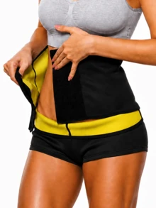 1pc Women's Shaping Waist Support With Hook And Loop, Contrast Color, Comfortable Ring Compression, Non-Constricting, Suitable For Fitness Equipment Training, Indoor Fitness Sports - Black - View 2