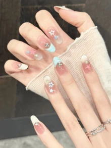 10PCS Oval Handmade Press On Nails, Y2K,Summer Vacation, Graduation Season, World Cup, Spring And Summer, Suitable For Girls And Women Festivals,Music Festival,Daily Wear,Valentine's Day Gift. - Multicolor - View 3