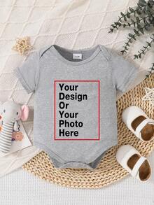 [Customized]Support Customized Personalized Photo Or Pattern Printing, Infant Short Sleeve Triangle Bodysuit, Perfect Outfit For Baby, Full Of Ritual, Super Cute Baby One-Piece - Grey - View 1