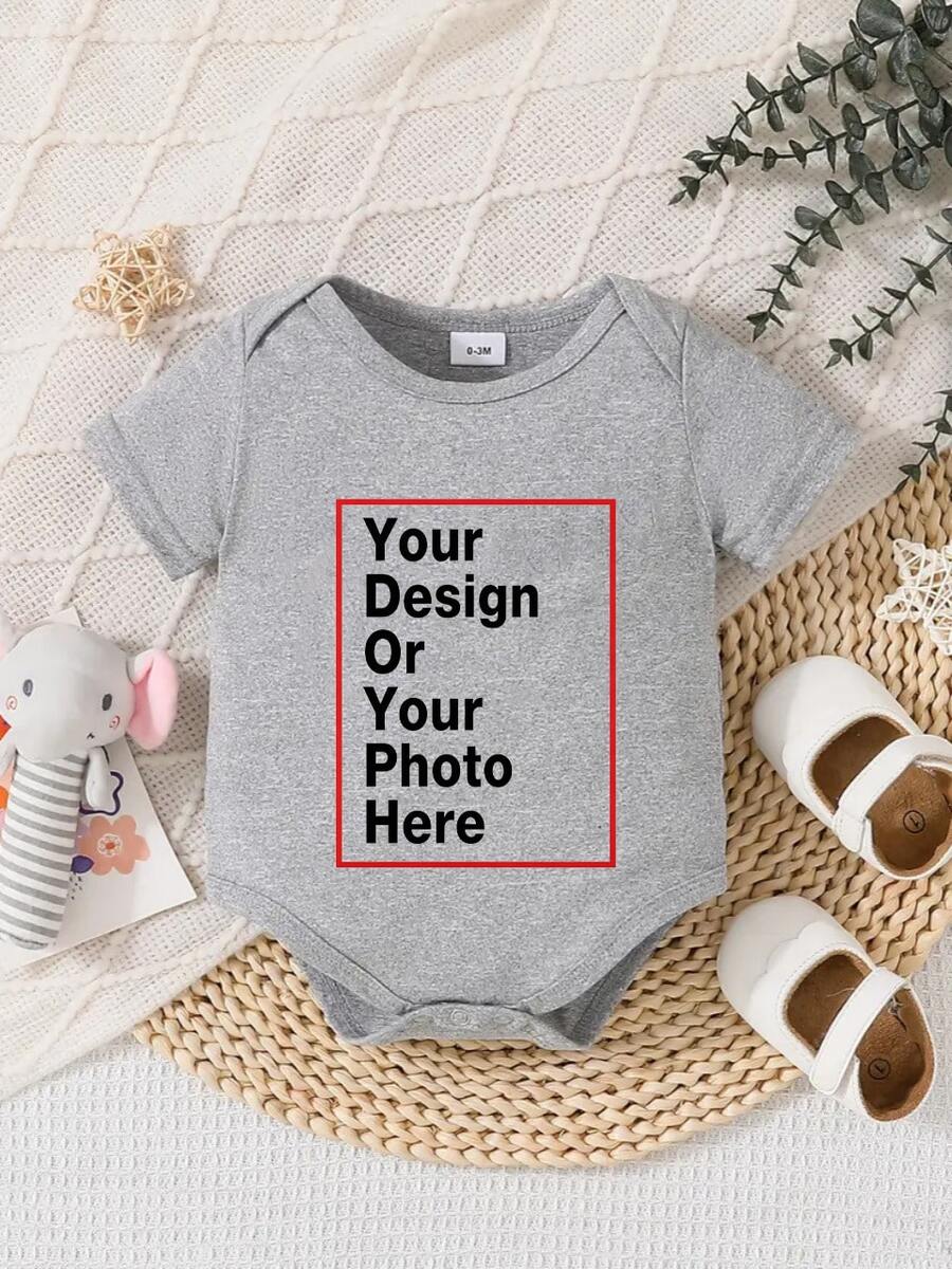 [Customized]Support Customized Personalized Photo Or Pattern Printing, Infant Short Sleeve Triangle Bodysuit, Perfect Outfit For Baby, Full Of Ritual, Super Cute Baby One-Piece - Grey - View 1
