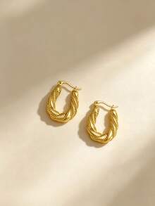 1 par de pendientes de acero inoxidable retorcidos. Estos son pendientes elegantes con patrón geométrico para mujeres, resistentes a la decoloración e hipoalergénicos. Son adecuados para todas las estaciones, perfectos para uso diario o como accesorios para fiestas y banquetes. - Multicolor - Ver 3
