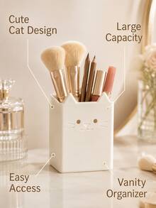 1pc Cute Cat Makeup Brush Holder, Desktop Cosmetic Storage Cup, Suitable For Makeup Brushes, Lipsticks, Eyebrow Pencils, Cute Vanity Storage Box, Makeup Bag Storage, Drawer Storage, Perfect Gift For Women - Multicolor - View 7