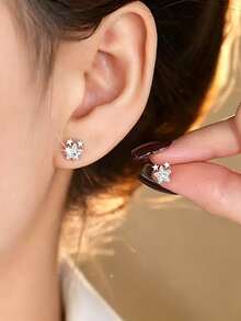 1 Pair S925 Sterling Silver Exquisite Small Romantic Star Design Inlaid Synthetic Zirconia Stud Earrings Elegant Elegant Women's Quality Jewelry, Beautiful Gift For Loved Ones - Silver - View 6