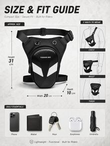 Motorcycle Leg Bag, Unisex Tactical Thigh Bag, Waterproof Hard Shell Riding Waist Bag, Adjustable Shoulder Strap Earphone Hole Waist Bag, Crossbody Hip Bag, Suitable For Riding, Cycling, Hiking, Traveling Motorcycle Accessories - A - View 11