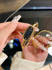 女款手鍊腕錶，時尚金色橢圓錶盤石英手鍊錶，優雅簡約女款手錶，日常派對裝飾珠寶時鐘，生日禮物聖誕節情人節禮物 - 金色 - 查看 11