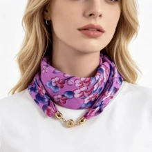 1pc Women's Magnetic Buckle Scarf, Ditsy Floral Lightweight Translucent Chiffon Neck Scarf, Decorative Travel & Photography Clothing Accessory, Slouchy Quick & Easy Tie Scarf, Ditsy Floral Pattern Print With Exquisite Scarf Buckle Decoration, Suitable For Daily Commute, Casual, Party, Travel, Photography, Minimalist & Fashion Style, Very Lightweight, More Suitable As A Decorative Accessory - Multicolor - View 8