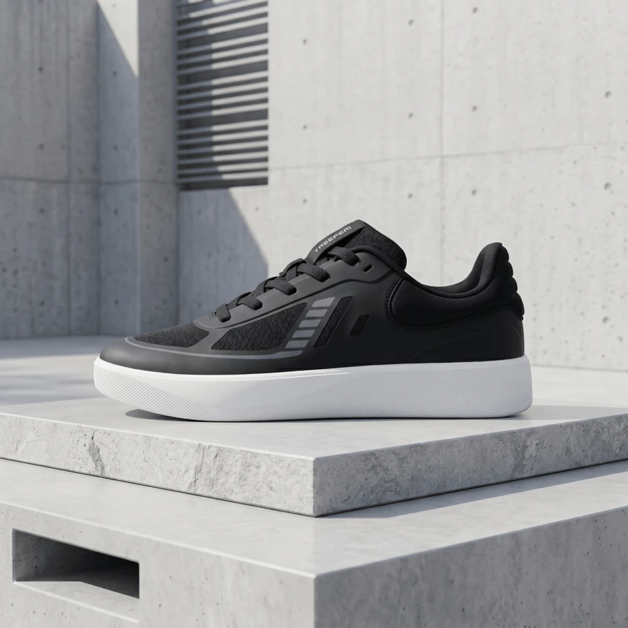 Baskets basses ultra confortables pour hommes, tige en maille respirante, semelle antidérapante, légères, blanches, semelle épaisse, chaussures de marche et de trajet - Noir et Blanc - Voir 1