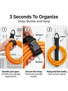 4 piezas Correas ajustables para manguera de jardín, Organizador de cables de extensión de alta resistencia, Correas de almacenamiento colgante para garaje y taller, Bridas reutilizables para gestión de cables - Resistente y duradero - Ver 12