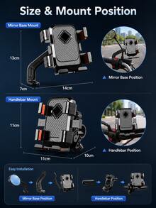 Dudukan Ponsel Motor, Dudukan Ponsel Sepeda yang Kompatibel dengan Stang dan Kaca Spion, Braket Ponsel Sepeda Universal Berputar 360°, Pemasangan Cepat dan Pegangan Aman, Cocok untuk Skuter, Sepeda Motor Ringan, Sepeda Listrik, Sepeda Motor, Dudukan Ponsel Anti Guncangan, Kompatibel dengan Semua Ponsel - A - View 9