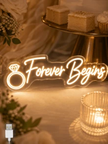 Custom Forever Begins Neon Sign With Diamond Ring, Wedding & Engagement Decor - Multicolor - View 5