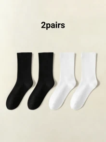 4 Pairs Solid Color Mid-Calf Socks, Preppy Casual Soft Comfortable Women's Mid-Calf Socks, Suitable For Daily Wear, Versatile And Practical (1/2/4 Pairs) - Multicolor - View 13