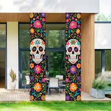2D Planar Party Banner Set Of 1, Made Of Polyester, Featuring A Double-Layer Design With Sugar Skulls And Marigold Elements For Day Of The Dead Decoration, Suitable For Wall Hanging, No Power Supply Required - A - View 5