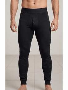 Men's Thermal Pants, Flannel Lined, Fleece-Lined Base, With Button - Black - View 7