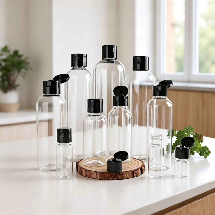5件/1件 透明圓形肩部擠壓瓶，附蝴蝶翻蓋，10/20/50/80/100ml 防漏空旅行可充裝瓶，便攜式化妝品樣品儲存容器，適用於護膚乳液液體日常使用