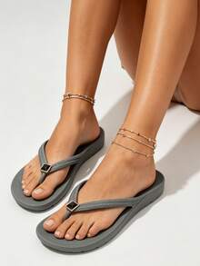 Chanclas unisex con soporte de arco, sandalias de playa de unicolor, chanclas neutras para vacaciones para playa y hogar, primavera verano otoño - Flor de zapato de diamante gris y negro - Ver 7