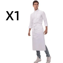 White Full-Length Waist Tie Apron With Front Pocket, Adjustable Professional Chef Apron For Kitchen, Restaurant & Bakery Staff - Multicolor - View 9